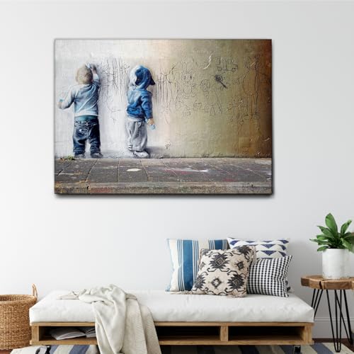Tableau Banksy Enfants graffeurs Giallobus impression haute définition sur toile avec cadre