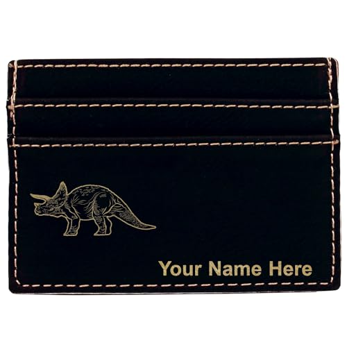 LaserGram MCW Money Clip Wallet, Triceratops Dinosaur, Personalized Engraving Included (Black with Gold)
