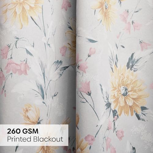 Image of haus & kinder Blackout Door Curtains 7 Feet Long Pack of 2 Door Curtains, 7 feet Curtains for Door, 70% Room Darkening (Amber Petals Printed, 114x213 CM)