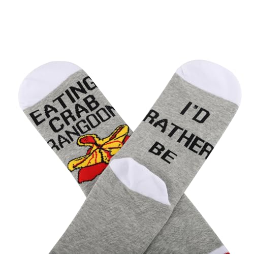 G2TUP 2 Pair Crab Lover Gift I'd Rather Be Eating Crab Rangoon Socks Nautical Ocean Themed Gift Seafood Lover Socks Chef gift4