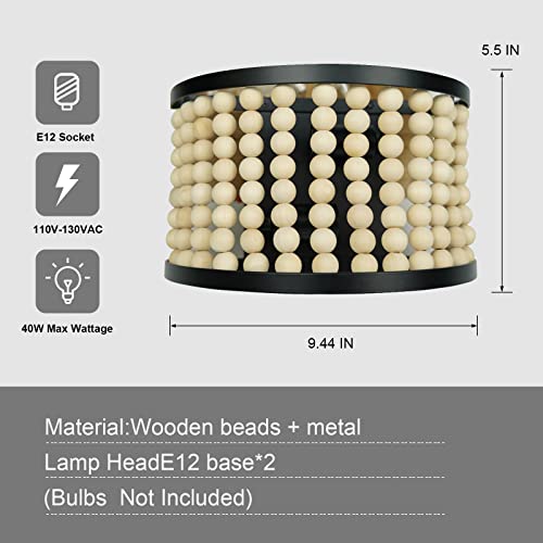 Sconces Wall Lighting Wall Sconces Wood Beaded Flush Wall Mounted Lamp Indoor Bedside Rustic Wall Lamp Bathroom Vanity Light Bedroom Entryway Kitchen Island E12 Base #TOP2