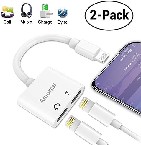 Protty  2Pack Dual Ports Adapter Splitter, 2 in 1 8 pin Headphone Jack Aux Audio & Charger Adapter Cable Connector Compactible for iP7 / 7 Plus / 8/8 Plus/X /Xs MAX/XS/XR(Support Calling + Sync + Music Control + Charge)