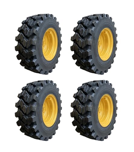 Set of 4-Heavy Duty 12-16.5 Forerunner SKS-9 Skid Steer Tires on Wheels/Rims (8 lug) for John Deere & more (6.5