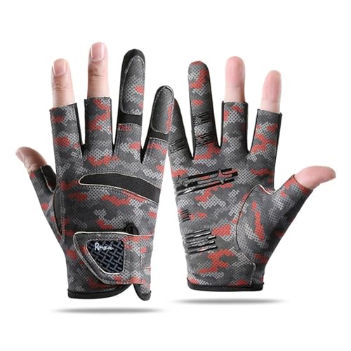 フィッシンググローブ、滑り止め&通気性パームカヤックグローブ、3カットフィンガーUV保護グローブアイスフィッシンググローブフライフィッシングアクセサリー(レッド、XL)