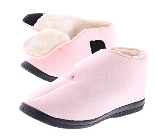 Gold Toe Womens Wide Adjustable Strap Orthopedic Wrap Slipper Bootie Memory Foam House Shoes Pink 8W