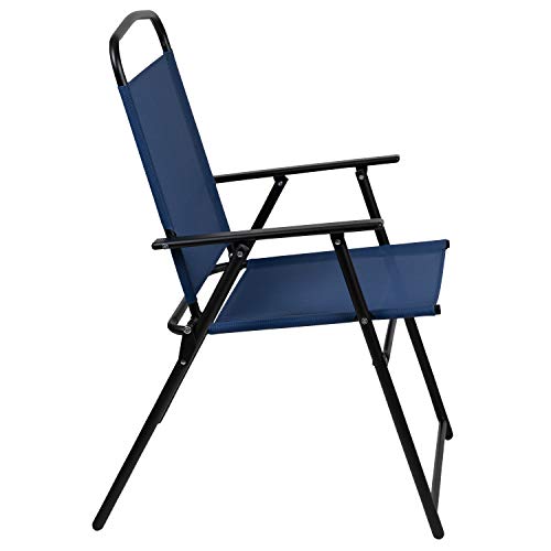 Flash Furniture Nantucket 6-Piece Patio Dining Set with Glass Table, 4 Folding Chairs, and Umbrella, Outdoor Patio Table, Chairs, Umbrella Set, Navy - Image 6