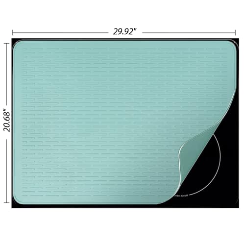 Stove Top Cover for Electric Stove - Silicone Stove Mat for Glass Top, Glass Cooktop Protector, XL Dish Drying Mats For Kitchen,Oven Covers for Electric Stove (Aqua,30 x 21)