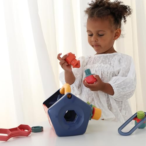 Image of Tolo Bio Tool Box | 14-Piece Kids Engineering Tool Set with Screwdriver, Spanner, Connectors, Screws, Bolts, Nuts & Gears | Educational STEM Toy for Creative Play | Portable with Sturdy Handle