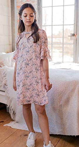 Smukke, Big Girls Tween Beautiful Floral Printed Tiered Ruffle Fully Lined Short Elbow Sleeves Dress(With Options), 7-16 (Pink, 10) #TOP3