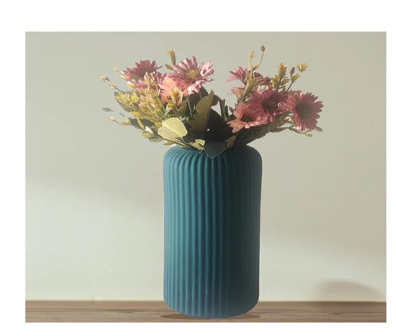 Image of SPHINX Ribbed Pipe Ceramic Vase | Green 6 Inch Flower Vase for Pampas Grass, Money Plant & Live Plants | Decorative Centerpiece Vase for Home, Office & Gifting | Vase Only (No Flowers)