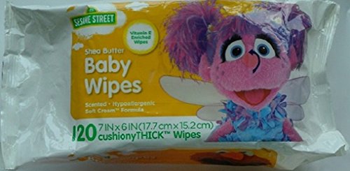 Sesame Street Shea Butter Baby Wipes, 120 Count, White, Large
