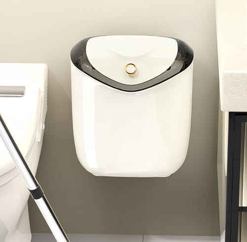 Image of House of Quirk plastic Hanging Kitchen Trash Can With Lid, Open Lid Design, Dual Sided Kitchen Trash Can, Kitchen Cabinet Door Hanging Wall Storage Bucket (9 Litre, Cream)