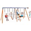 SIHANM 6-in-1 Swing Set for Backyard - 700 lbs Heavy Duty Metal Swing Frame for Kids Ages 3-12, Outdoor Playground with 3 Swings, Climbing Net & Ladder, Basketball Hoop - Family Backyard Fun
