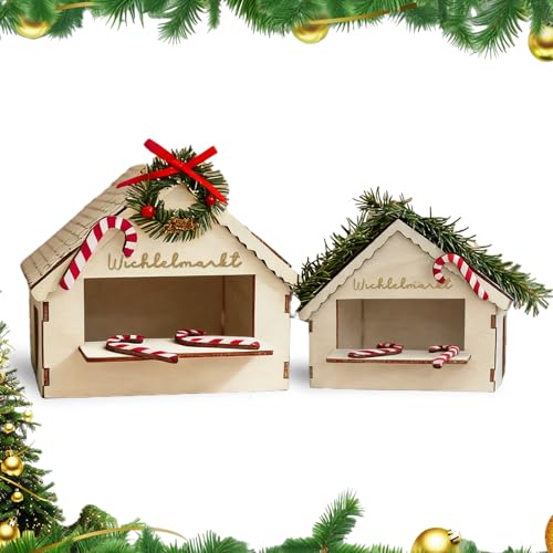 Miniatur Weihnachtsmarkt Buden aus Holz Set - Kleine Holzhäuschen*2...