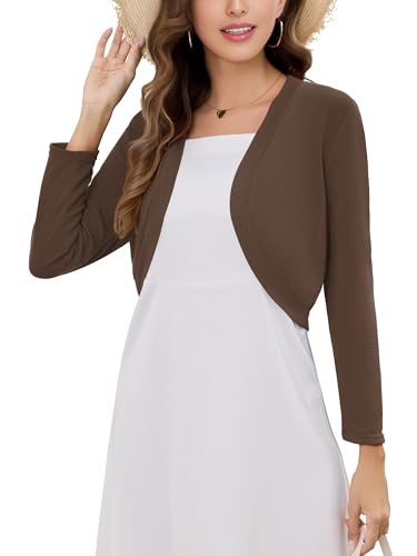 Image of Women's Long Sleeve Shrugs Lightweight Open Front Cropped Cardigan for Women S-2XL