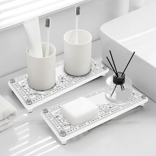 Image of HASTHIP Multipurpose Organizer for Toiletries, Makeup, Elegant Print Countertop Rack for Bathroom, Dressing Table, Small Diatom Mud Water Absorbing Storage Shelf (25x10cm)