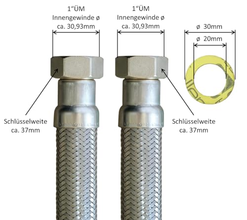 Flexibele aansluitslang | DN25, 1 x 1 knie, l = 100 cm