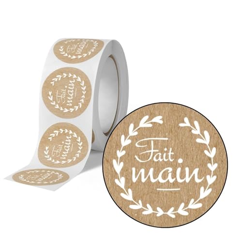 Avery - 500 Etiquettes Fait main Rondes Autocollantes en rouleau - 35 mm - Fait main - 1 rouleau de 500 Stickers pour entrepreneurs, smallbusiness, DIY,...
