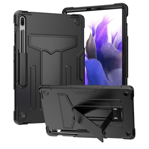 XYhmgd Case for Samsung Galaxy Tab S8 Plus 2022/S7 FE 2021/S7 Plus 2020 12.4 Inch,T-shaped Kickstand Heavy Duty Rugged Shockproof Protective Silicone Cover (Black)