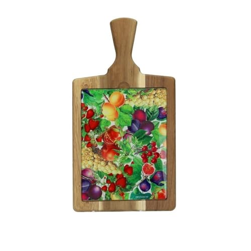 Brandani 52442 Tagliere Le Primizie Acacia Vetro Decorato, 18x34.5 cm