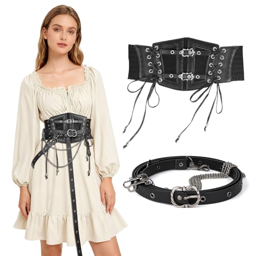 Vintage Women Waist Corset Belt Renaissance Underbust Corset Chain Belt Medieval Elastic Waist Belt for Gothic &Faire