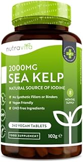 Sea Kelp 2000mg - Natural Source of Iodine - 240 Vegan Tablets (8 Month Supply) - GMO Free Supplement - Made in The UK by Nutravita