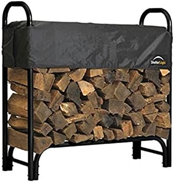 ShelterLogic 4' Adjustable Heavy Duty Outdoor Firewood Rack with Steel Frame Construction and Water-Resistant Cover