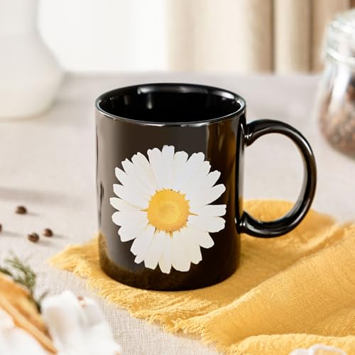 XQJH 12Oz Daisy Black Ceramic Mug, Mug for Daily Coffee and Tea, Lead-free, Microwave and Dishwasher Safe Coffee Mug, Perfect gifts for women and men by XQJH - Used condition - Image 4