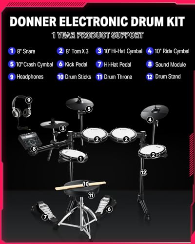 Electric Drums, Donner DED-200 LITE Electronic Drum Kit for Adults Beginner - image 6