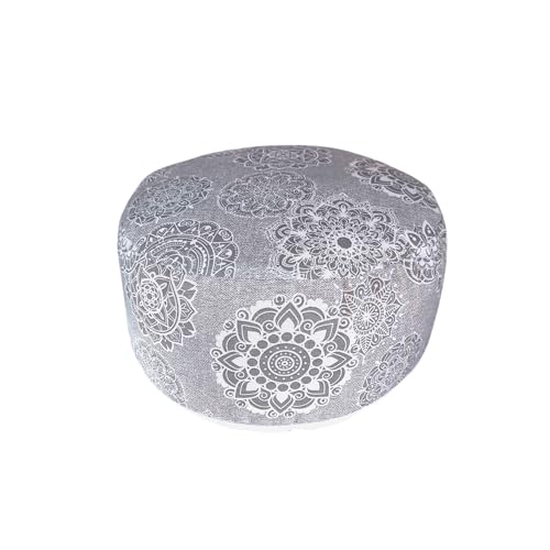 savasanas Zafu meditación Mandalas Gris, cojin Yoga, zafu Yoga, con Funda e Interior y Exterior Lavable de algodón y Relleno de cáscara de Trigo sarraceno, asa de Transporte 32x16cm