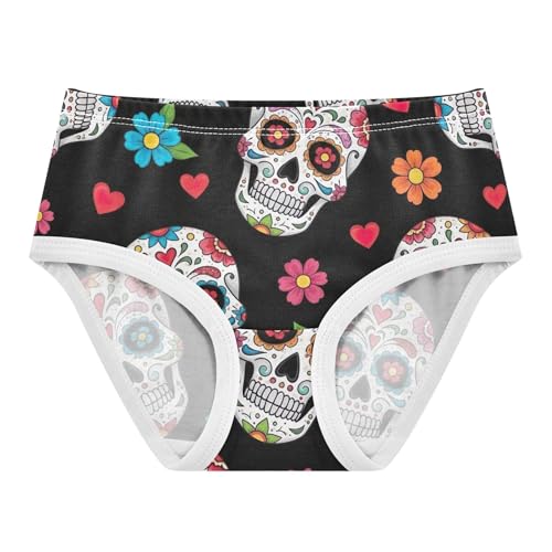 Vibrant Floral Skulls Black Little Girl Panties Toddler Underwear Floral Cotton Flower Briefs Kids Undies 2t