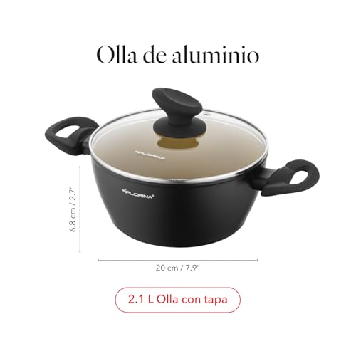 Miniatura 3 de Florina Amvegan Olla De Aluminio 20 Cm I 2,1l I Alta Durabilidad I Tapa De Vidrio I Recubrimiento Cerámico Con Aceite De Oliva I Fácil De Cocinar Y Enjuagar I Diseño Original
