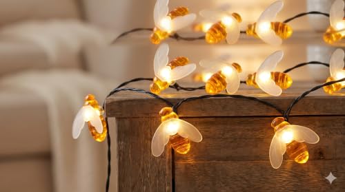 Image of ZALAR 18 LED Honeybee String Lights - 220v Operated LED Lights, 14ft Honeybee Garland with Warm White Glow for Bedroom, Wedding, Party, Diwali,Indoor Outdoor Garden Decor