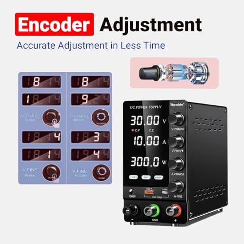 Image of Themisto TH-SPS3010S Adjustable DC Bench Power Supply 0-30V 0-10A, Regulated Switching Power Source with 5V /2A USB Output, 300W High Precision Lab Power Unit