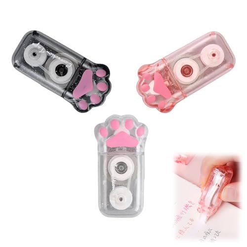 3 Piezas Cinta Correctoras,Cinta de Corrección de Pata de Gato de Leche, Cintas Correctoras con Diseño de Pata de Gato para Escuela, Oficina y Hogar, Regalo para Estudiantes