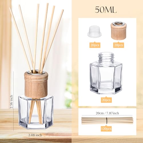 Set de 20 Difusores de Varillas Roshtia 50 ml Vidrio Hexagonal miniatura 2