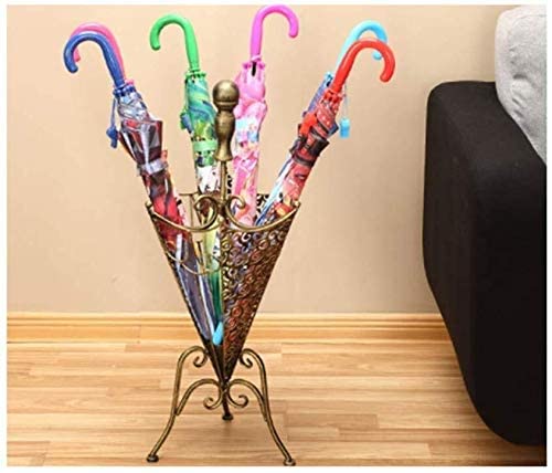 Porte-parapluies vintage cône sculpté fer forgé couleur laiton de porche