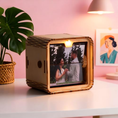 Album Fotos Personalizado, Marco de Libro de Fotos Personalizado con Música, Album de Fotos con Manivela Luz Led, Máquina de Animación Personalizada Regalos para Mujer Hombre