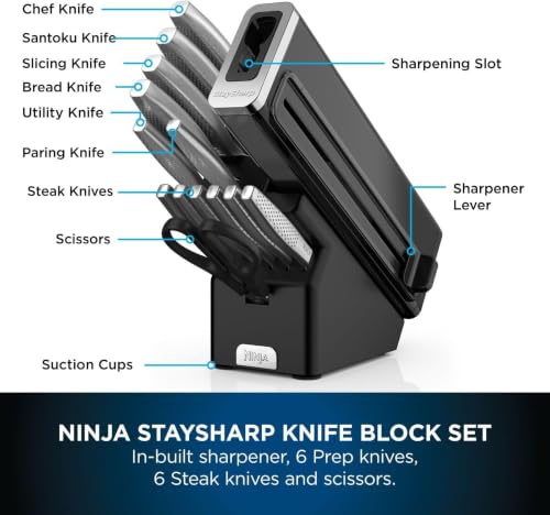 Image of Ninja StaySharp 14-Piece Stainless Steel Knife Set, Charcoal Black Wooden Knife Block & Integrated Sharpener, K620014EUUK