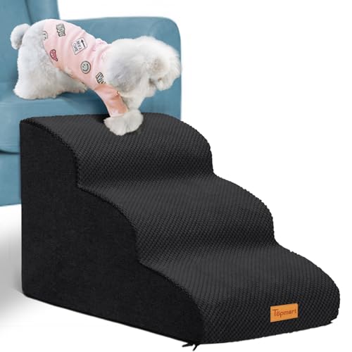 Image of Topmart 3 Tiers Foam Dog Ramps /Steps,Non-Slip, Extra Wide Deep Dog Stairs,High Density Foam Pet Stairs /Ladder,Best for Older Cats,Small Pets,Black | High Density Foam Pet Stairs /Ladder,Best for Older Dogs,Cats,Small Pets