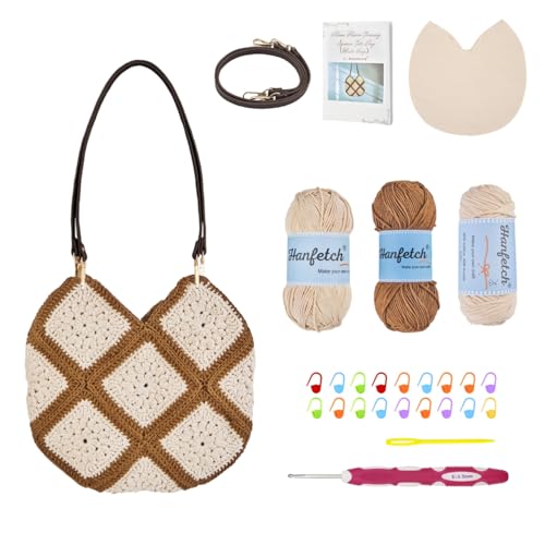 Image of Hanfetch Crochet Kit for Advanced or Intermediate Beginner, Step by Step Video Tutorial and Detailed Guide Instruction DIY Craft Supplies for Adult and Kid with Complete Kit for Granny Square Tote Bag