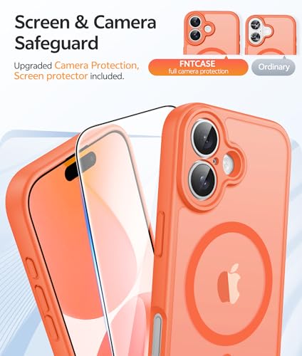 Image of FNTCASE for iPhone 17 Case: [Compatible with Magsafe] Translucent Matte Cases with [Full Camera Protection] [Screen Protector] Military Grade Shockproof Protective Phone Cover - Orange