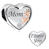 MiiFort Abalorio de corazón con texto en inglés 'I Love You' para pulseras Pandora, regalo de rosa para hija, papá, tía, mamá, abuela, abuela, abuela, aniversario, cumpleaños, Metal, No es una piedra