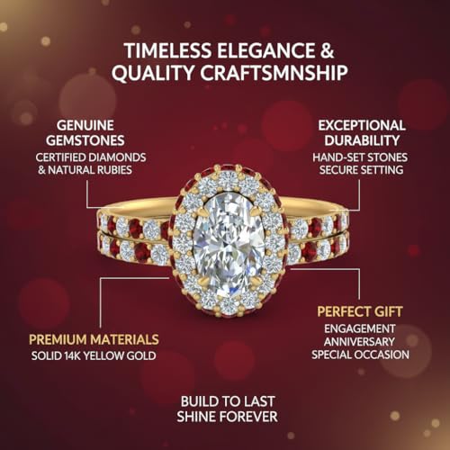 Image of Choose Your Gemstone Oval Halo Rollover Diamond CZ Wedding Ring Yellow Gold Plated Oval Shape Wedding Ring Sets Matching Jewelry Wedding Jewelry Easy to Wear Gifts US Size 4 to 12