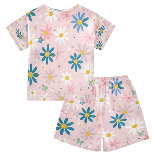Floral Daisy Kids Pjs Set Boys Girls Summer Short-Sleeve Sleepwear Pajamas 2PCS2