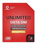 Vodafone Global Data SIM - 25GB Europe & USA Roaming + Unlimited UK Data - Preloaded for 14 Days - 1 Working Day Activation - For Phones & WiFi Routers