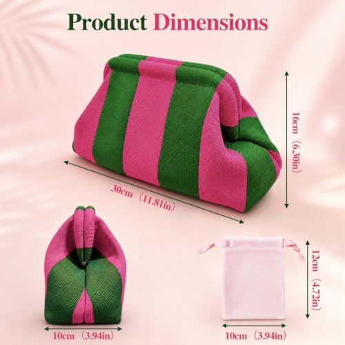 Mahjong Tile Bag with Dice Pouch, Crochet Woven Clutch, Green Wavy Stripes — view 4