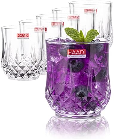 HAADI Glasses Drinking Set of 6 Crystal Clear Shot Water Glass Tumbler Cocktail Glasses for Wine, Whiskey, Juice ,Gin and Other Beverages -320ml
