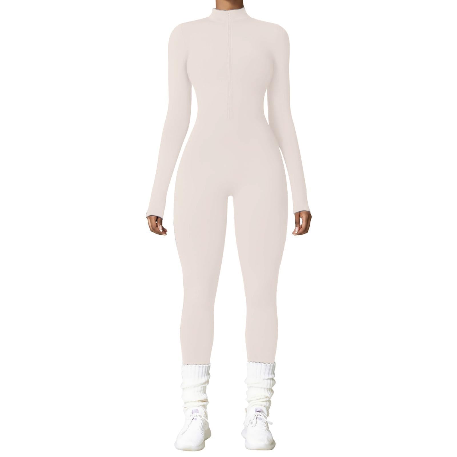 Generic Mono de una pieza para mujer, elegante, de manga larga, deportivo, ajustado, de una pieza, para hacer deporte, para adelgazar, para el abdomen, de una pieza, con cuello alto, yoga, playsuits