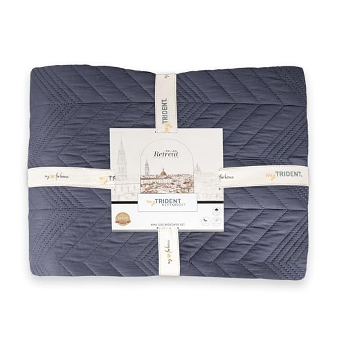 Image of MYTRIDENT Nectarsoft Italian Retreat King Size (228 cm x 274 cm) Bedcover Set, 100% Cotton, Stone Blue